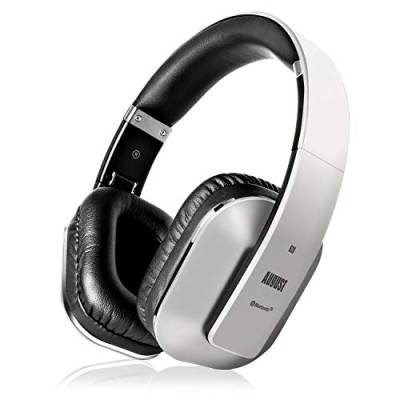 August EP650 - Bluetooth Kopfhörer v4.2 NFC mit aptX Low Latency - Stereo Over Ear Headphones mit August Audio App kabellose Kopfhörer mit Mikrofon für Freisprecher tiefer Bass 15h Akku (silber) von August