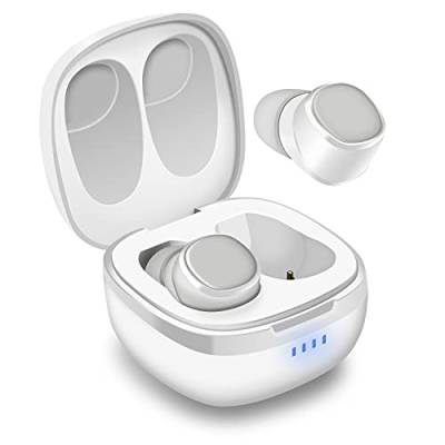 August EP800 - Bluetooth 5.0 In-Ear Kopfhörer - Mini Earbuds mit Geräuschunterdrückung und Mikrofon - Ohrhörer mit IPX6 Spritzwasserschutz/Ladecase mit 550mAh Akku - 25h Gesamtlaufzeit (Weiß) von August