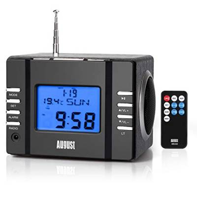 August MB300 Radiowecker FM Uhrenradio mit MP3 Player Stereoanlage Thermometer SD 3.5 Line – In Buchse Alarmton per Radio MP3 oder einfachem Alarmton Sleep Timer Infrarotfernbedienung komplett schwarz von August