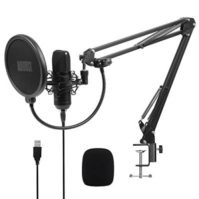 August USB Mikrofon REC100-Kondensator Mikrofone Kit mit Schwenkarm Unidirektional Shock Mount Popfilter Nierencharakteristik Studio Cardioid-Kondensator PC Mikrofon für Gaming Podcast Tiktok YouTube von August