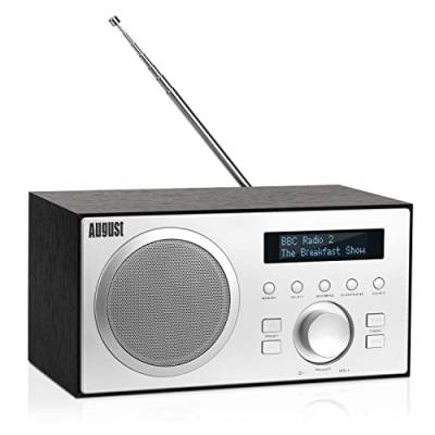 DAB+/FM Radio mit Bluetooth-August MB420-Digitales Küchenradio Holzgehäuse RDS-Funktion 60 Presets HiFi Bluetooth Lautsprecher 5W-Radiowecker Sleeptimer Alarm Snooze-USB/Aux-In/Aux-Out,MB420B,Schwarz von August