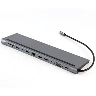 Ausla USB-C-Hub Typ C auf Dual-HDMI-DockingstationUSB-Hub, 12-in-1-Dockingstation Typ C auf Dual-HDMI Gleiche Bildschirmanzeige USB VGA PD RJ45-Dockingstation 12-in-1-Dockingstation von Ausla