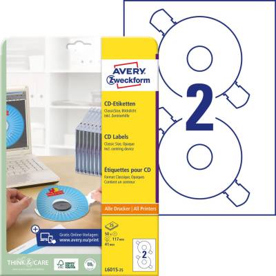 AVERY Zweckform CD-Etiketten CD-Etiketten,weiß, 117mm,50St. L6015-25 weiß von Avery Zweckform