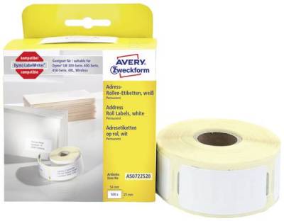 Avery-Zweckform Etiketten Rolle Kompatibel ersetzt DYMO 11352, S0722520 54 x 25mm Papier Weiß 500 S von Avery-Zweckform