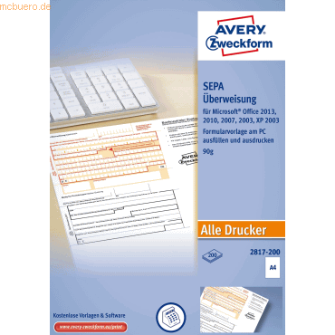 Avery Zweckform Sepa-Überweisung A4 inkl. Software-CD 100 Blatt inkl. von Avery Zweckform