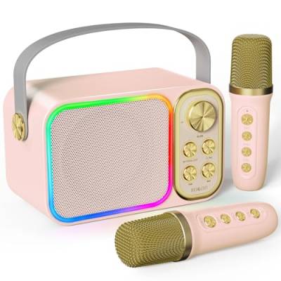 BESCOST LED Karaoke Maschine mit 2 Mikrofonen, Mini Karaoke Anlage mit 7 Stimmeffekten, tragbare Bluetooth Karaoke Lautsprecher für Kinder & Erwachsene - Perfekt für Partys und Familientreffen von BESCOST