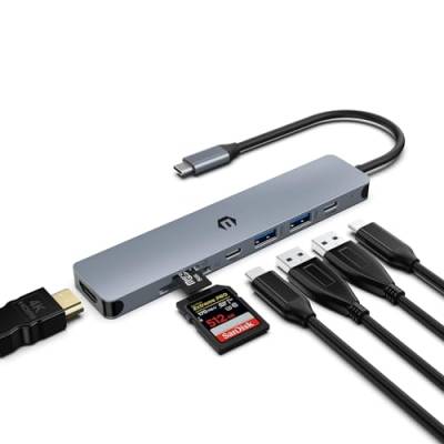 BIGBIG WON USB C Hub, 7 in 1 USB Erweiterung mit 4K HDMI, USB 3.0, 100W Typ C PD, SD/TF, MacBook Pro/Air Docking Station, USB Verteiler für Dell,Surface,HP,Lenovo und andere Typ C Geräte von BIGBIG WON