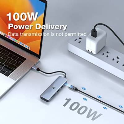 BIGBIG WON USB C Multiport, USB C Splitter 6 in 1 mit LAN, 4K HDMI, USB 3.0, PD 100W, USB C Ethernet Adapter für MacBook Pro/Air, Chromebook, Laptop und mehr Type C Geräte von BIGBIG WON