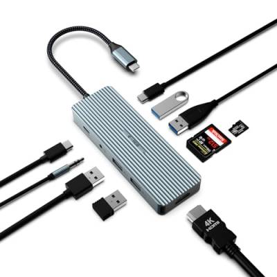 USB C Adapter, USB 3.0 HUB, 10 in 1 USB Typ C Hub mit 4K HDMI, 2 USB 3.0, 2 USB 2.0, 100 W PD, 3,5 mm Audio, SD/TF Kartenleser für Laptop, Windows, Linux, Chrome OS Systeme von BIGBIG WON