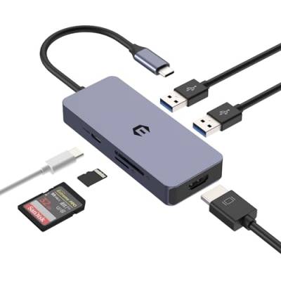 USB C Adapter, USB Typ Hub, USB 3.0 HUB, 6 in 1 USB C Adapter mit 2 x USB 3.0, 4K HDMI, 100 W PD, SD/TF Kartenleser für Laptop, Laptop, Notebook PC, Tablets, Chrome OS Systeme von BIGBIG WON