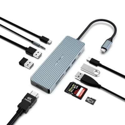 USB C HUB, USB 3.0 HUB, 10 in 1 HUB C Dockingstation mit 4K HDMI, 2 USB 3.0, 2 USB 2.0, 100 W PD, 3,5 mm Audio, SD/TF Kartenleser für Windows, macOS, Linux, Chrome OS Systeme von BIGBIG WON