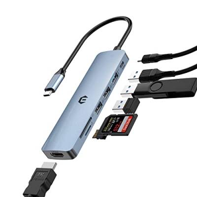 USB C HUB, USB Docking, USB Adapter HUB, ultraschlanker tragbarer Daten Hub, 7 in 1 USB HUB mit 4K HDMI, 100 W PD, USB 3.0, 2 USB 2.0, SD/TF Kartenleser, kompatibel mit Windows, Laptop von BIGBIG WON