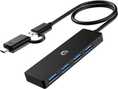 USB HUB, Ultraschlanker Tragbarer Daten Hub, 4 Port USB 3.0 Hub, USB C Adapter, 4 in 1 USB Splitter mit 4 x USB 3.0 Anschlüssen für Laptop, Windows, macOS, Linux, Chrome OS Systeme von BIGBIG WON