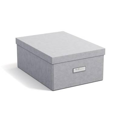 Bigso Box of Sweden KATIA mittelgroße Aufbewahrungsbox mit Deckel – stabiler Organizer aus Faserplatte und Papier in Leinenoptik – praktische Faltbox mit Etikettenrahmen – hellgrau von BIGSO BOX OF SWEDEN