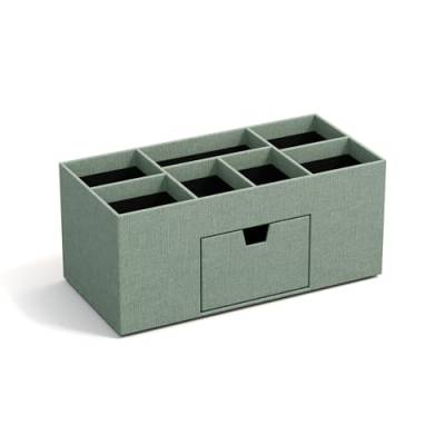 Bigso Box of Sweden VENDELA Schreibtisch Organizer mit 7 Fächern und Schublade – Ablagebox aus Faserplatte und Papier in Leinenoptik – Schreibtischset für Büromaterial – mintgrün von BIGSO BOX OF SWEDEN