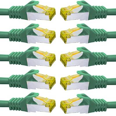 BIGtec LAN Kabel 10 Stück 1m Netzwerkkabel CAT7 Ethernet Internet Patchkabel CAT.7 grün Gigabit doppelt geschirmt Netzwerke Router Switch 2 x Stecker RJ45 kompatibel zu CAT.5 CAT.6 CAT.6a CAT.8 von BIGtec