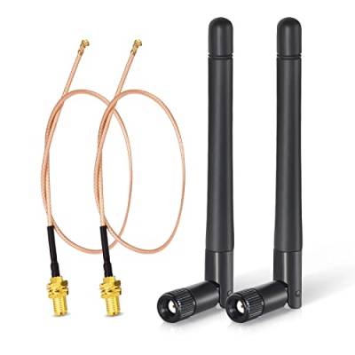 Bingfu Dualband WLAN Antenne 2,4 GHz 5 GHz 5,8 GHz 3 dBi MIMO RP-SMA-Stecker (2er-Pack) + 2 x 30 cm U.FL auf RP-SMA-Kabel für WLAN-Router Wireless Mini PCI Express PCIE-Netzwerkkartenadapter von BINGFU