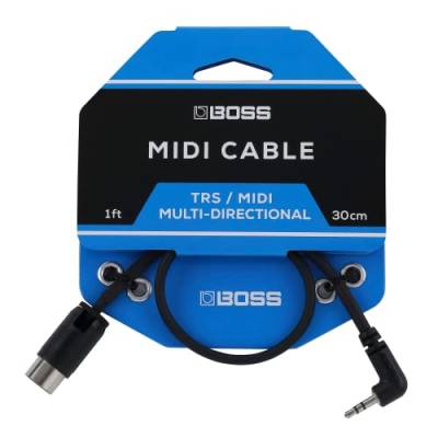 BOSS BMIDI-1-35 – 30 cm – Platzsparendes 3,5 mm TRS auf 5-Pin MIDI-Kabel mit multidirektionalen Steckern – hochwertige Verbindung Pedalen von BOSS