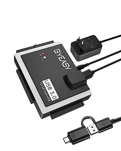 BYEASY SATA/IDE USB 3.0 Adapter, Hard Drive Reader with USB A and USB C for Universal 2.5"/3.5" Inch External HDD/SSD with 12V 2A Adapter, Support 12TB for Windows and Mac OS von BYEASY