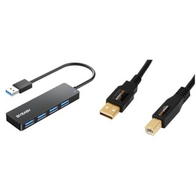 USB Hub, BYEASY 4 Port USB 3.0 Hub, Ultra Slim Portable Data Hub Applicable & Amazon Basics, USB-2.0-Kabel kompatible mit Drucker, Typ A auf Typ B, mit vergoldeten Anschlüssen, 3 m, Schwarz von BYEASY