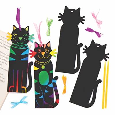 Baker Ross AT798 Kratzkunst Lesezeichen in Katzenmotiv, 10 Stück, zum Gestalten Ihrer eigenen magischen Kratzkunst für Kinder, Kunst- und Bastelprojekte von Baker Ross