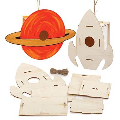 Baker Ross FE661 Solar System Wooden Birdhouse Kits - Pack of 2, Wood Crafts to Decorate and Display, Garden Crafts for Personalised Arts and Crafts Projects, Make Your Own for Kids von Baker Ross