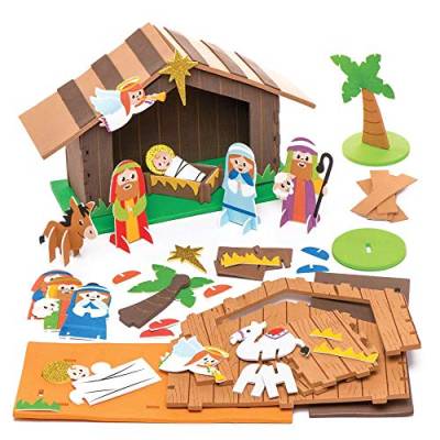 Baker Ross Weihnachtskrippe aus Moosgummi Kit - Kreative Weihnachtskunst und Bastelbedarf für Kinder zum Basteln und Dekorieren (2er-Pack), Mittel von Baker Ross