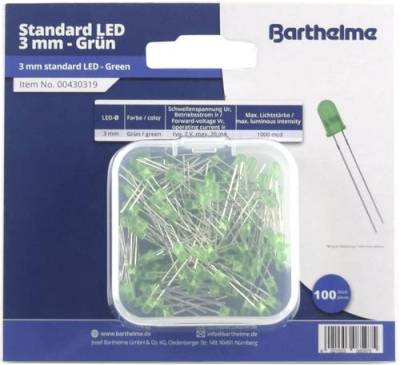 Barthelme LED-Sortiment Grün Rund 3mm 100 mcd 30° 20mA 2V von Barthelme