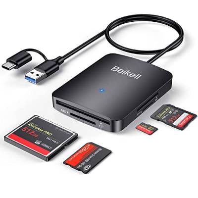 Kartenleser, Beikell 4 in 1 Dual Stecker USB 3.0 & USB C Kartenlesegerät Highspeed Micro SD Speicherkartenleser, Parallelem Zugriff auf 4 Slots für SD/CF/MS Duo/SDHC/SDXC, Micro SD von Beikell