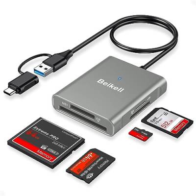 Beikell SD Kartenleser, 4 in 1 Speicherkartenleser mit USB 3.0 & USB C Stecker, Highspeed SD & Micro SD Kartenlesegerät, Parallelem Zugriff auf 4 Slots für SD/CF/MS Duo/SDHC/SDXC, Micro SD-Graphit von Beikell