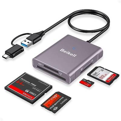 Beikell SD Kartenleser, 4 in 1 Speicherkartenleser mit USB 3.0 & USB C Stecker, Highspeed SD & Micro SD Kartenlesegerät, Parallelem Zugriff auf 4 Slots für SD/CF/MS Duo/SDHC/SDXC-Nachtviolett von Beikell
