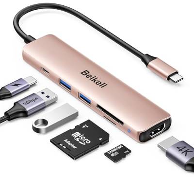 USB C Hub, Beikell 7 in 1 USB C Adapter mit PD 100W,4K HDMI,2X SD/TF Kartenleser & 2X USB 3.0 Ports,1X USB-C-Stecker Kompatibel mit MacBook Pro/Air, Chromebook, Thinkpad, Laptop und mehr-Roségold von Beikell