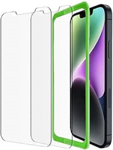 Belkin 2er-Pack TemperedGlass iPhone 14 Plus/13 Pro Max Displayschutz, einfache, blasenfreie Applikation mit dem enthaltenen Rahmen, nachgewiesener Härtegrad von 9H, kratzfeste Display-Schutzfolie von Belkin