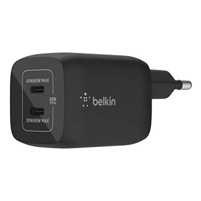 Belkin 65-W-USB-C-Ladegerät mit 2 Ports, Schnellladen mit Power Delivery 3.0 und GaN-Technologie für iPhone 15, Plus, Pro, Pro Max, iPad Pro, Air, MacBook, Galaxy S24, Plus, Ultra, Tab, Pixel, usw. von Belkin