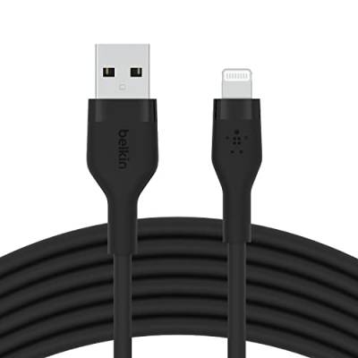 Belkin BoostCharge Flex Silikon-USB-A/Lightning-Kabel, 3 m, MFi-zertifiziertes Ladekabel für iPhone 14/14 Plus, 13, 12, 11, Pro, Max, mini, SE, iPad und andere Geräte – Schwarz von Belkin