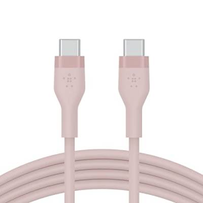 Belkin BoostCharge Flex Silikon-USB-C/USB-C-Ladekabel, USB-IF-zertifiziert zum Schnellladen mit Power Delivery PD für iPhone 15, Galaxy S24, Pixel, MacBook Pro, iPad Pro, Mini und Mehr, 1 m – Rosa von Belkin