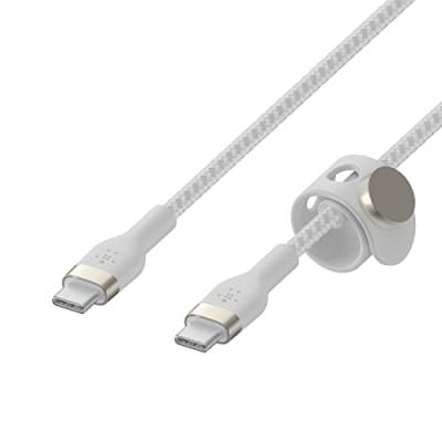 Belkin BoostCharge Pro Flex geflochtenes USB-C/USB-C-Ladekabel, USB-IF-zertifiziert zum Schnellladen mit Power Delivery PD für iPhone 15, Galaxy S24, Pixel, iPad Pro, Mini, MacBook, 2 m – Weiß von Belkin
