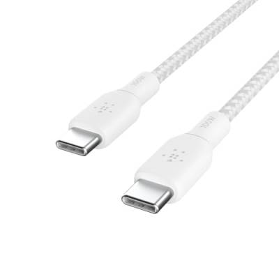 Belkin USB-C/USB-C-Kabel, 100 W Power Delivery USB-IF-zertifiziertes 2.0-USB-C-Ladekabel mit doppelt geflochtenem Nylonmantel für iPhone 15, iPad Pro, MacBook, Galaxy S24, Pixel, Mehr, 2 m - Weiß von Belkin