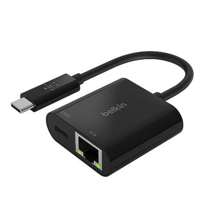 USB-C/Ethernet-Ladeadapter (60 W Leistung für angeschlossene Geräte, Ethernet-Datentransfer mit bis zu 1000 Mbit/s) MacBook Pro Ethernet-Adapter von Belkin