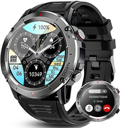 Bengux Smartwatch Herren mit Telefonfunktion 1,39Zoll HD Voll Touchscreen IP68 mit 100+ Sportmodi Fitness Tracker Sportuhr Schlafmonitor Schrittzähler Message Reminder Pulsuhr für Android iOS(Schwarz) von Bengux