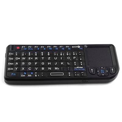 BerryBase Mini Funktastatur mit Touchpad & Beleuchtung, kabellose Mini Tastatur mit DE Layout (QWERTZ), wiederaufladbare 2 in 1 USB Laptop Tastatur kabellos für PC/Computer/Smart TV von BerryBase