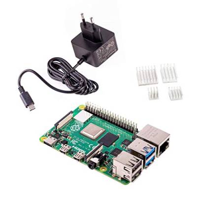 BerryBase Raspberry Pi 4 8GB Elementary Kit: Raspberry Pi 4 Computer Modell B 8GB, Offiziellen schwarzen Netzteil und 4-teilgen Kühlkörperset, Raspberry Pi 4 8gb Bundle inkl. E-Guide! von BerryBase