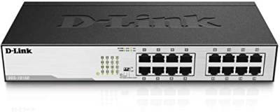 D-Link DGS-1016D Gigabit Switch (16 Ports, 10/100/1000 Mbit/s, einfache Plug & Play-Installation, lüfterlos), Schwarz, Metallisch von D-Link