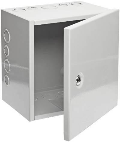 Bud Industries jbh-4961-ko Stahl NEMA 1 Bogen Metall Box mit Knockout und Klappdeckel, 25,4 cm Breite x 25,4 cm Höhe x 15,2 cm Tiefe, grau finish von Best Price Square