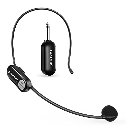 Bietrun UHF drahtlos Headset Mikrofon wiederaufladbar Funkmikrofon 50M Reichweite 6 Stdn. Laufzeit 6,35mm Klinke für Verstärker Karaoke Lautsprecher PA Anlage Unterricht Vortrag Fitness Lehrer Schwarz von Bietrun