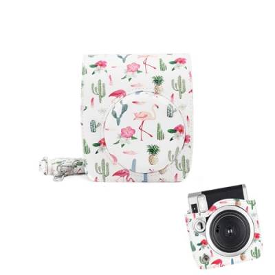 BigKing Kameratasche, schützende PU-Leder-Kameratasche mit Riemen für Instax Mini 90(Kaktusflamingo) von BigKing