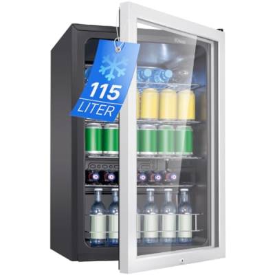 Bomann® Getränkekühlschrank 115L Nutzinhalt | Kühlschrank Minibar m. 4 Ablagen & Flaschenhalterung | Kühlschrank klein mit LED Beleuchtung & abschließbarer Tür | Kühlschrank mit Glastür KSG 7288 von Bomann