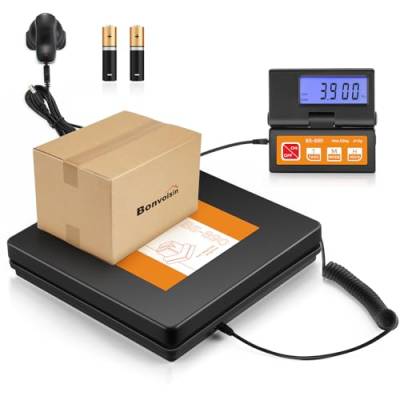 Bonvoisin Paketwaage Postwaage Digitale 50kg/110lb,2g Plattformwaage mit separatem großem LCD-Display, 2 AAA-Batterien und EU-Netzadapter enthalten, g/kg/oz/lb mit Stable & Hold-Anzeige von Bonvoisin