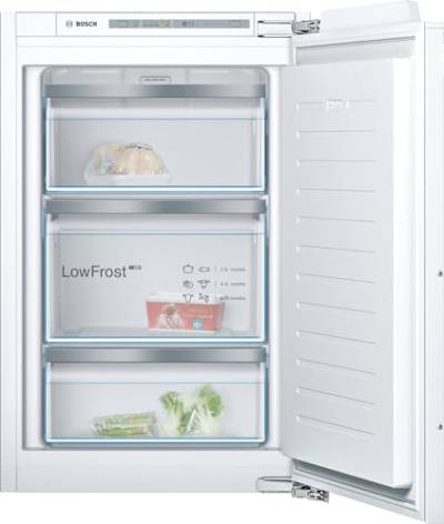 Bosch GIV21AFE0 Serie 6 Einbau-Gefrierschrank, 88 x 56 cm Nische, 97 L, Flachscharnier, Made in Germany, LowFrost seltener abtauen, BigBox Platz für großes Gefriergut von Bosch Hausgeräte