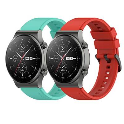 Braleto 22mm Sport Silikonarmband Verstellbares Ersatzarmband Kompatibel mit Huawei Watch GT 2 Pro (blaugrün+rot) von Braleto